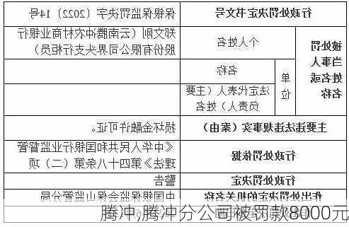 腾冲,腾冲分公司被罚款8000元-第1张图片-奥莱旅游网