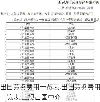 出国劳务费用一览表,出国劳务费用一览表 正规出国中介