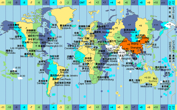 中美时差24小时对照表,中美时差24小时对照表 美国时间