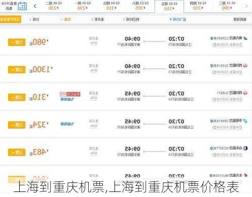 上海到重庆机票,上海到重庆机票价格表-第2张图片-奥莱旅游网